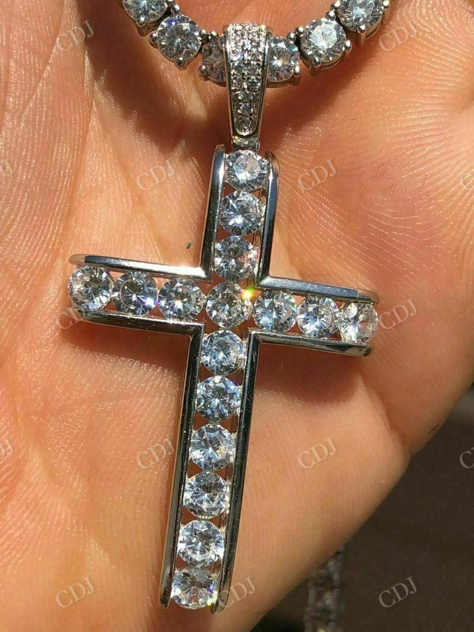 Channel Set Tennis Cross Diamond Pendant  customdiamjewel   