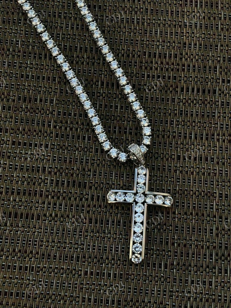 Channel Set Tennis Cross Diamond Pendant  customdiamjewel   