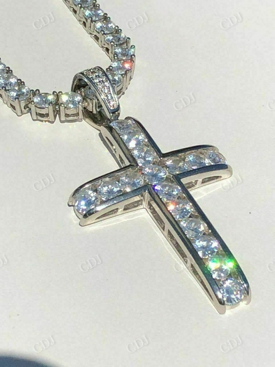 Channel Set Tennis Cross Diamond Pendant  customdiamjewel   