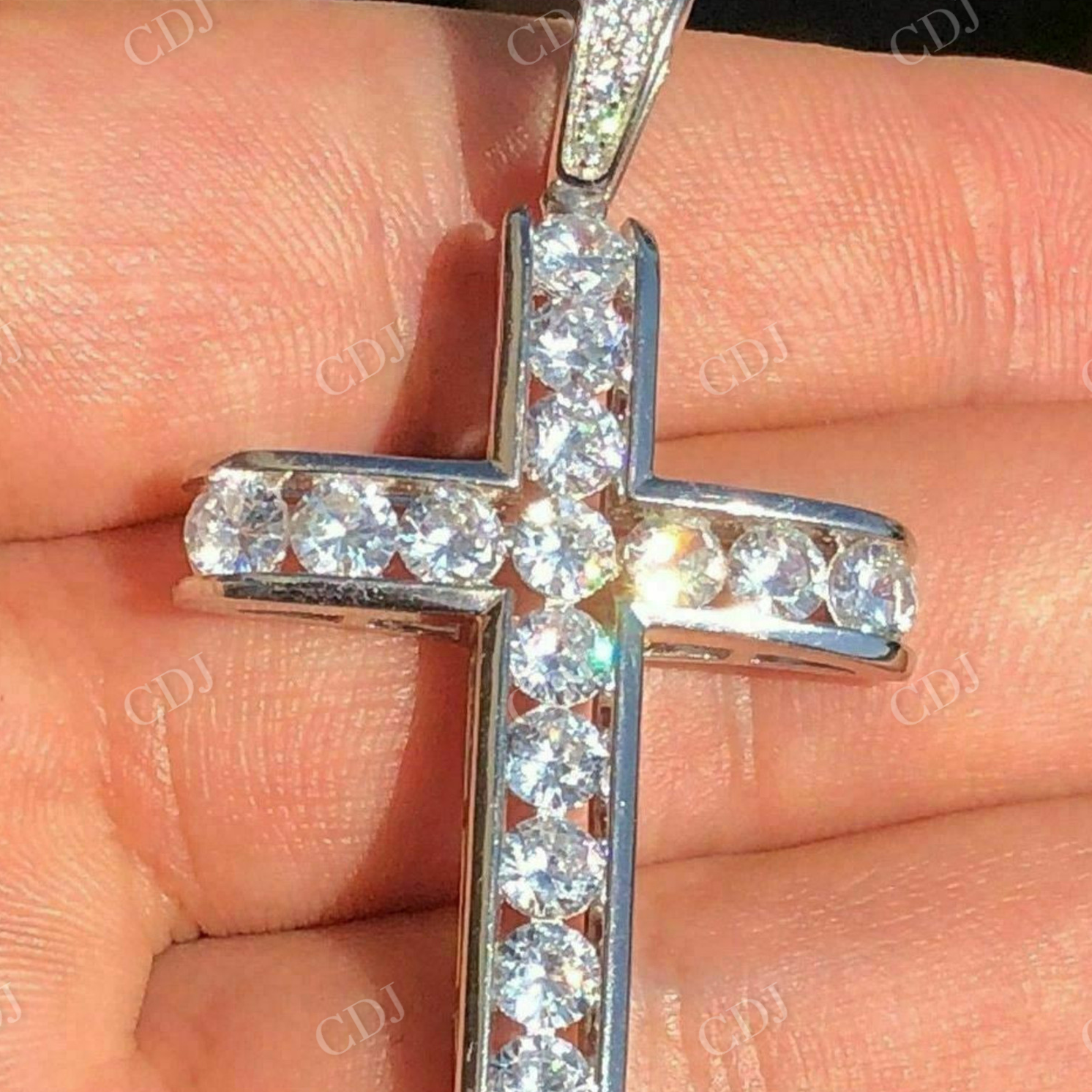 Channel Set Tennis Cross Diamond Pendant  customdiamjewel   