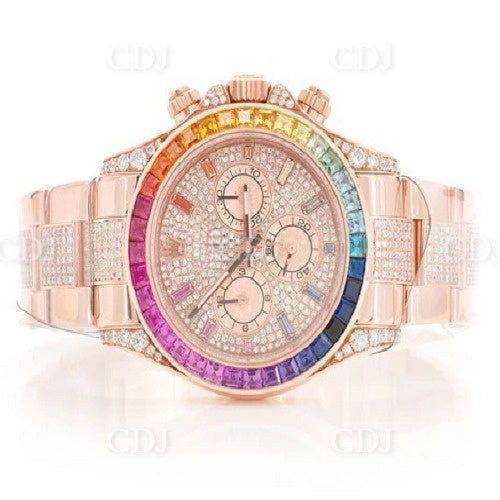 High Quality Iced Out Rainbow Diamond set Bezel Watch customdiamjewel