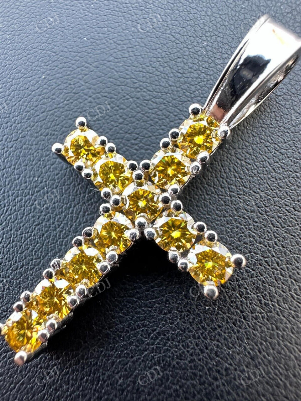 Yellow Canary Moissanite Cross Iced Hip Hop Pendant  customdiamjewel   