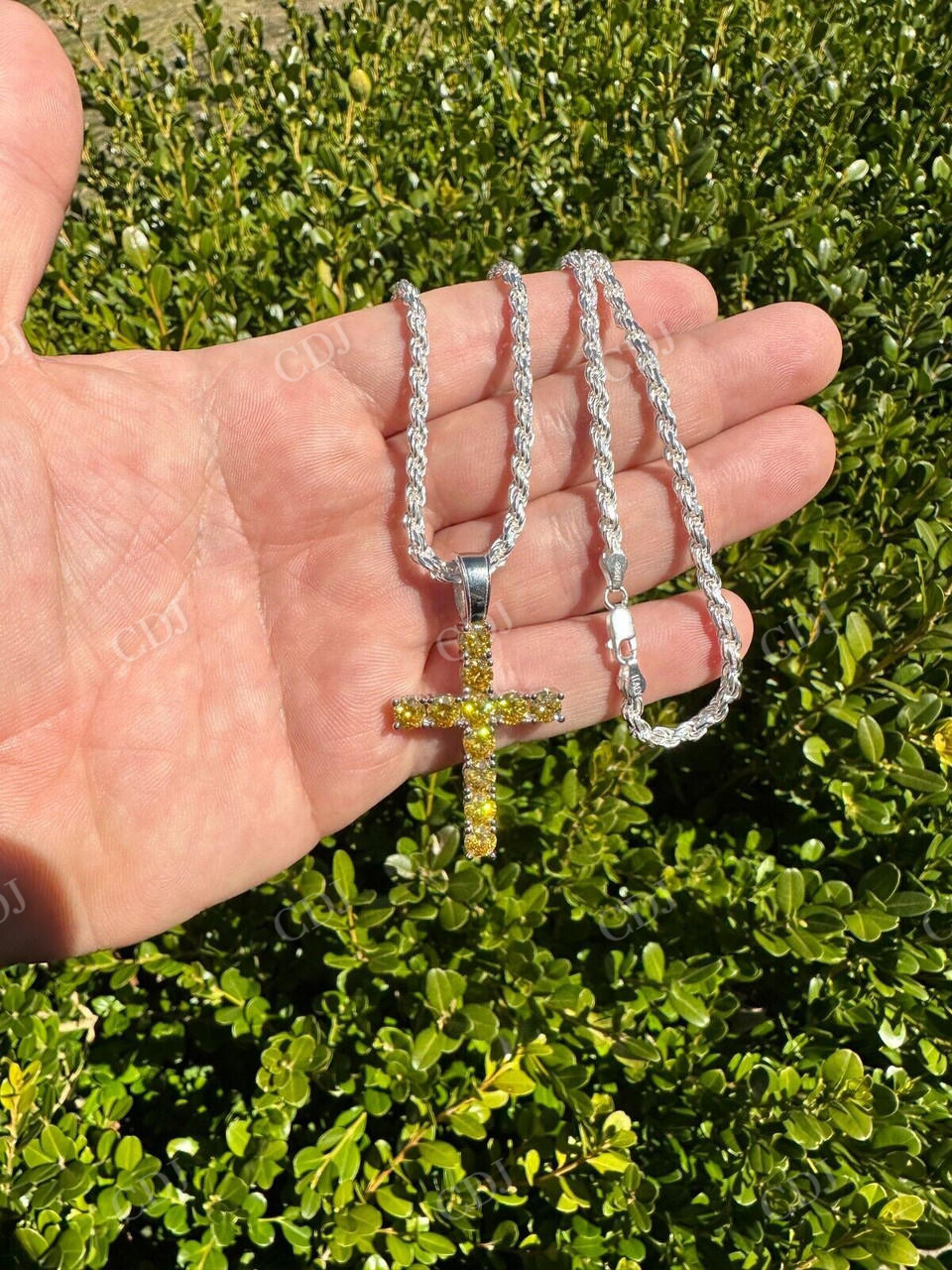 Yellow Canary Moissanite Cross Iced Hip Hop Pendant  customdiamjewel   