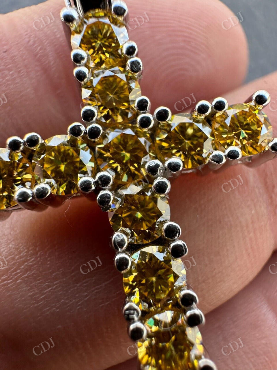 Yellow Canary Moissanite Cross Iced Hip Hop Pendant  customdiamjewel   