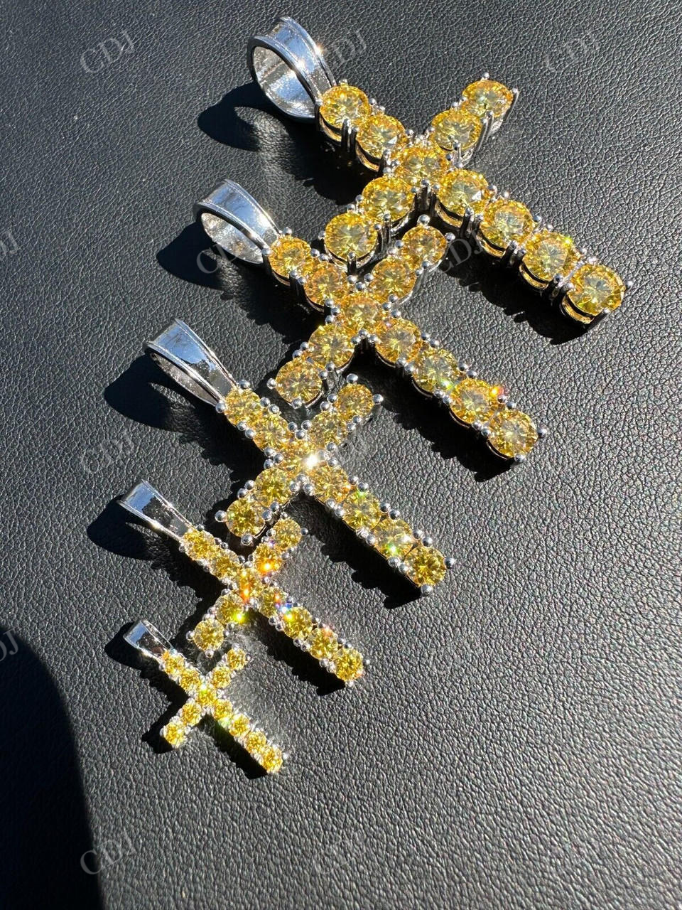 Yellow Canary Moissanite Cross Iced Hip Hop Pendant  customdiamjewel   