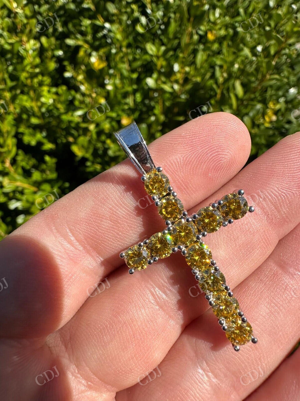 Yellow Canary Moissanite Cross Iced Hip Hop Pendant  customdiamjewel   