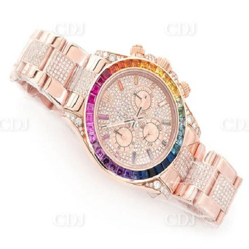 High Quality Iced Out Rainbow Diamond set Bezel Watch customdiamjewel