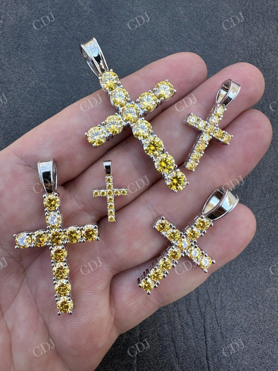 Yellow Canary Moissanite Cross Iced Hip Hop Pendant  customdiamjewel   