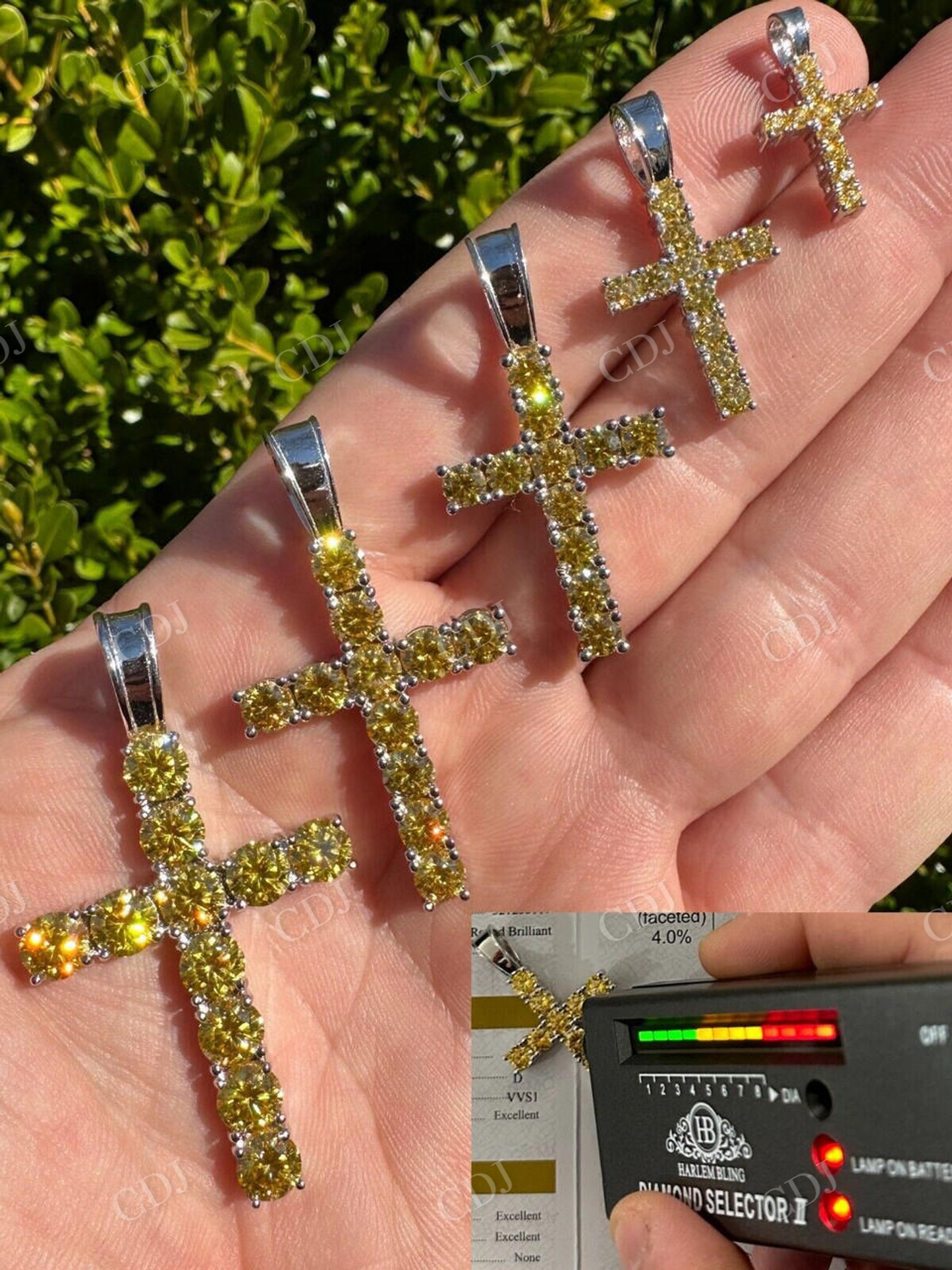 Yellow Canary Moissanite Cross Iced Hip Hop Pendant  customdiamjewel   