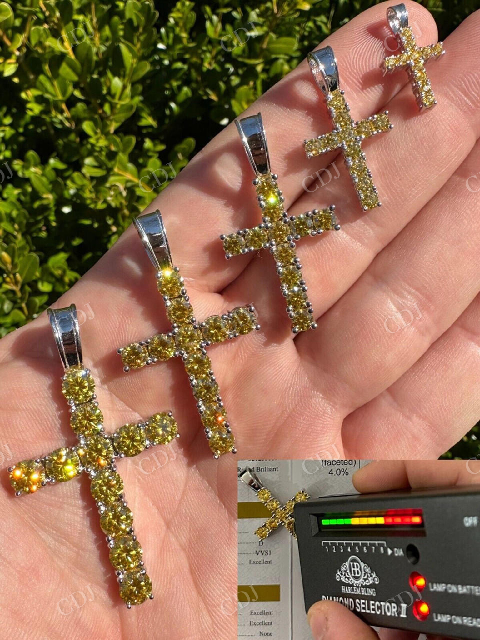 Yellow Canary Moissanite Cross Iced Hip Hop Pendant  customdiamjewel   