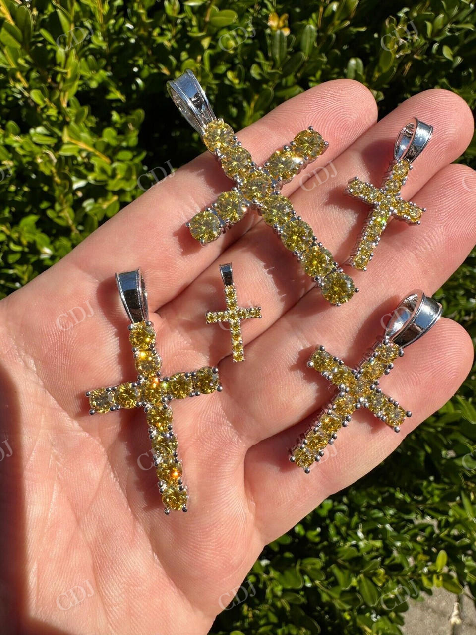 Yellow Canary Moissanite Cross Iced Hip Hop Pendant  customdiamjewel   