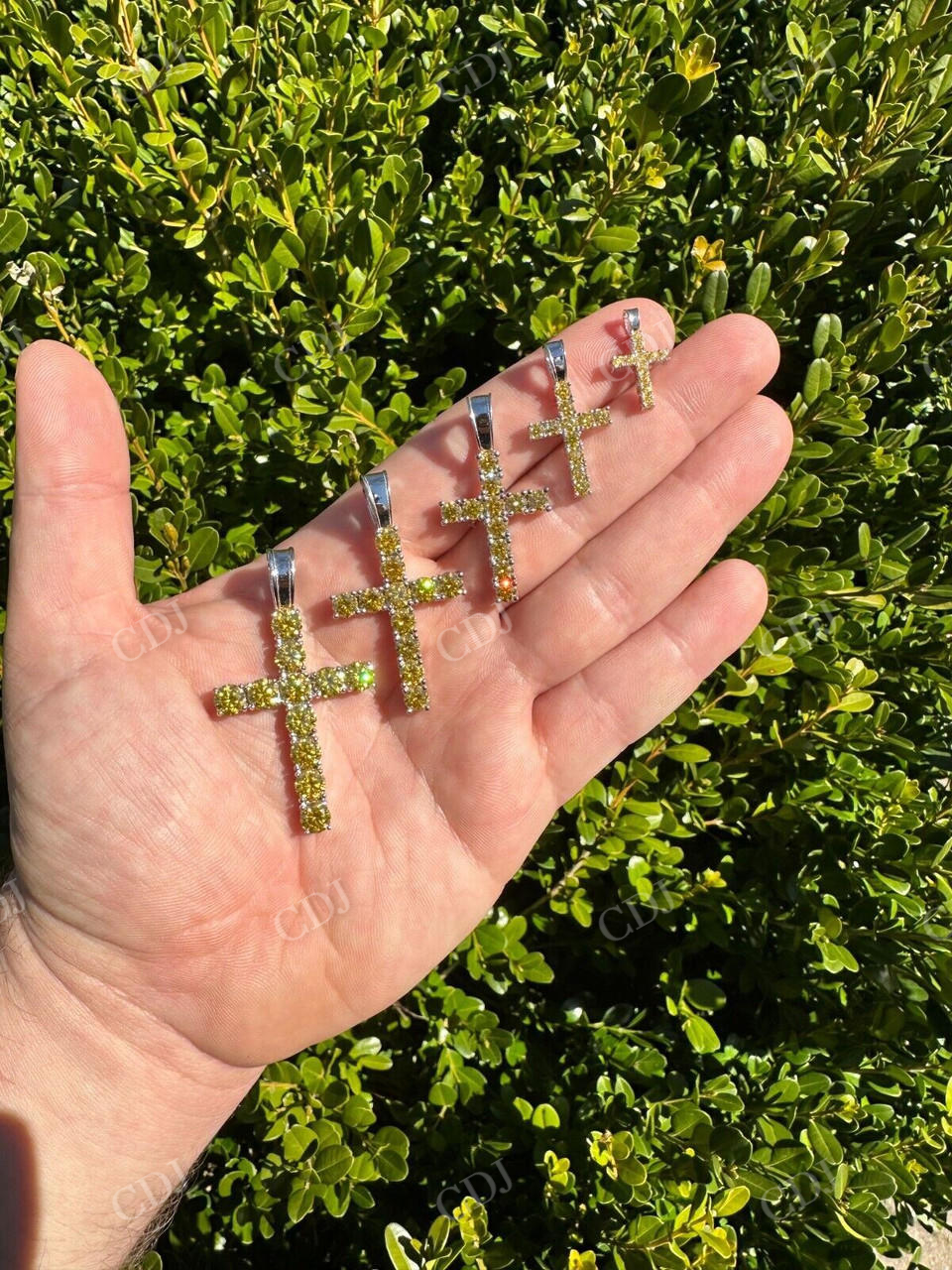 Yellow Canary Moissanite Cross Iced Hip Hop Pendant  customdiamjewel   