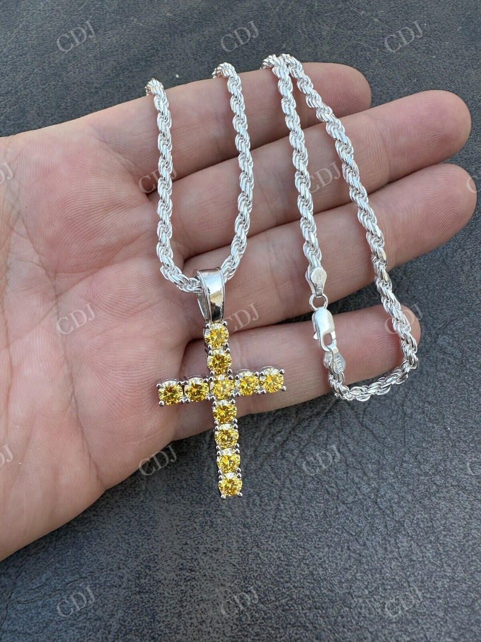 Yellow Canary Moissanite Cross Iced Hip Hop Pendant  customdiamjewel   