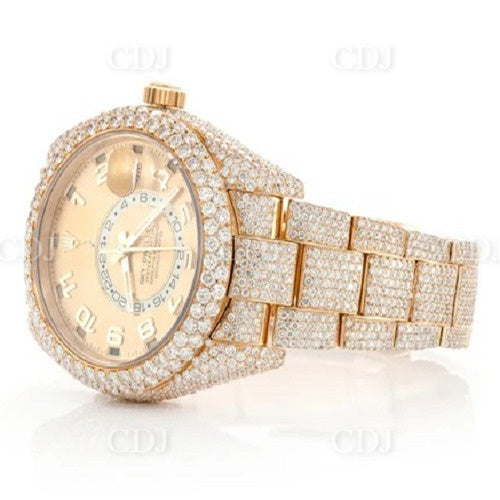 Full Yellow Rolex Oyster Sky Dweller Natural Diamond Watch customdiamjewel