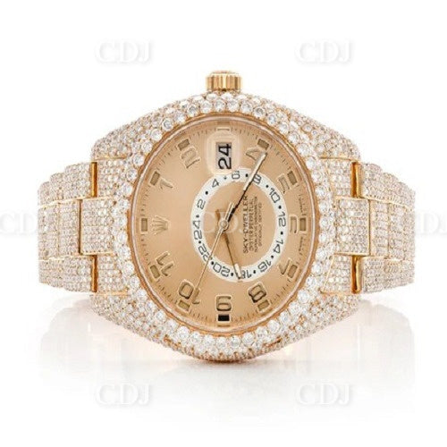 Full Yellow Rolex Oyster Sky Dweller Natural Diamond Watch customdiamjewel