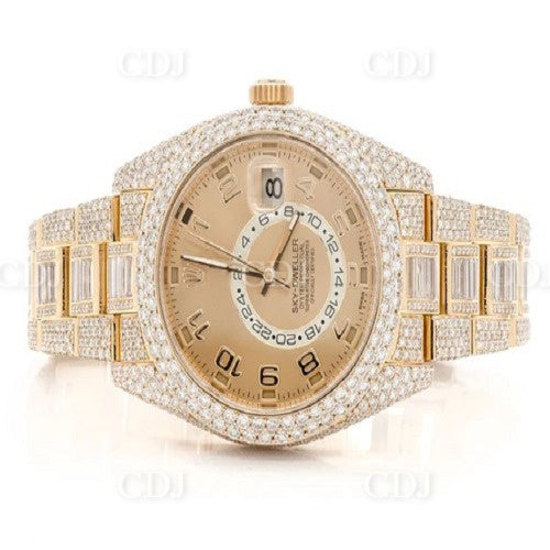 41MM Fully Iced Out Moissanite Date Just Rolex Sky Dweller Watch customdiamjewel