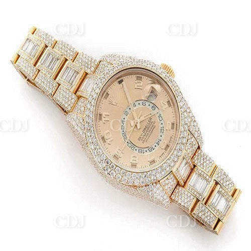 Latest Design Natural Diamond Yellow Gold Plated Watch Luxury Iced Out Automatic Mechanical Watch High Quality Fashion Watches