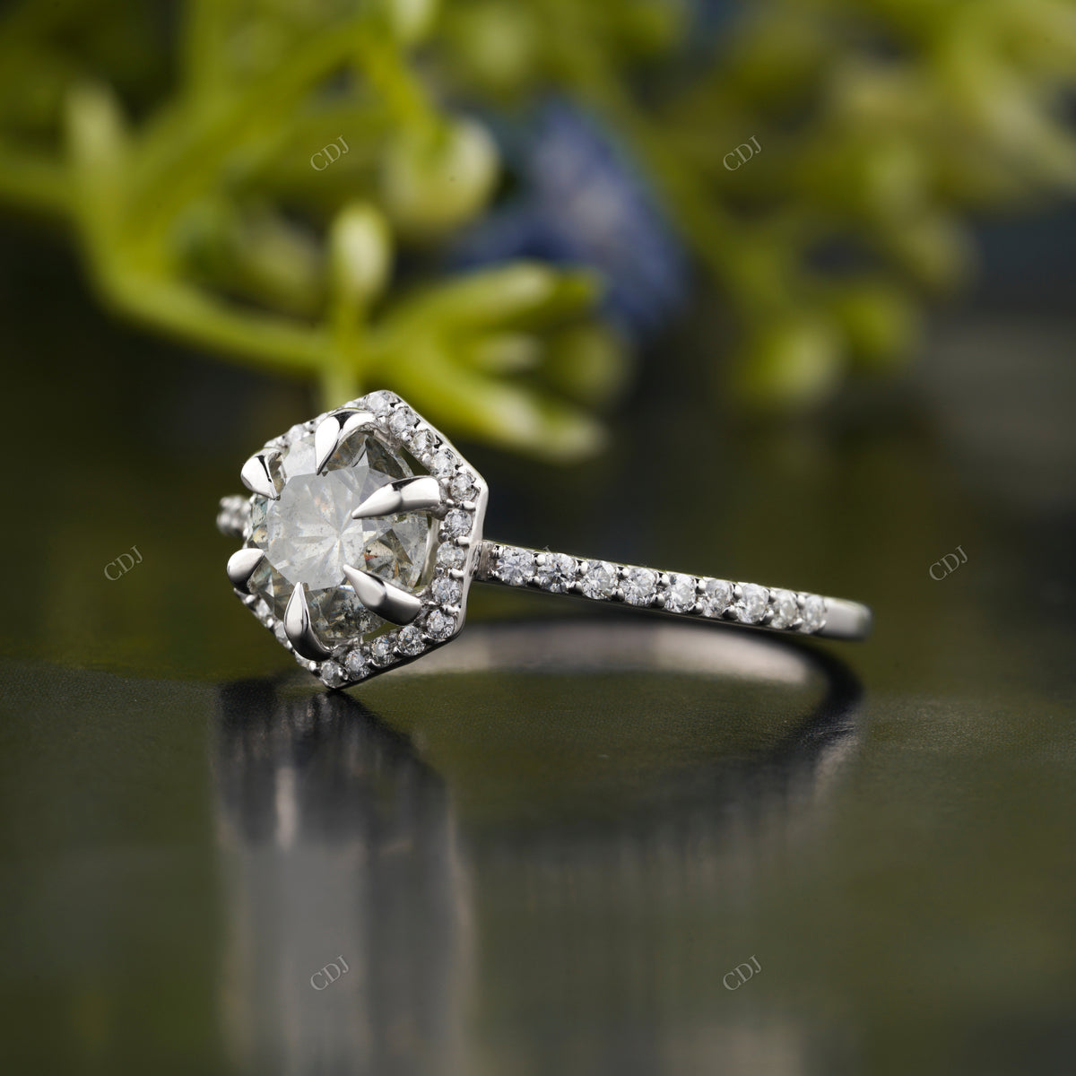 Moissanite Diamond Hexagon Halo Ring