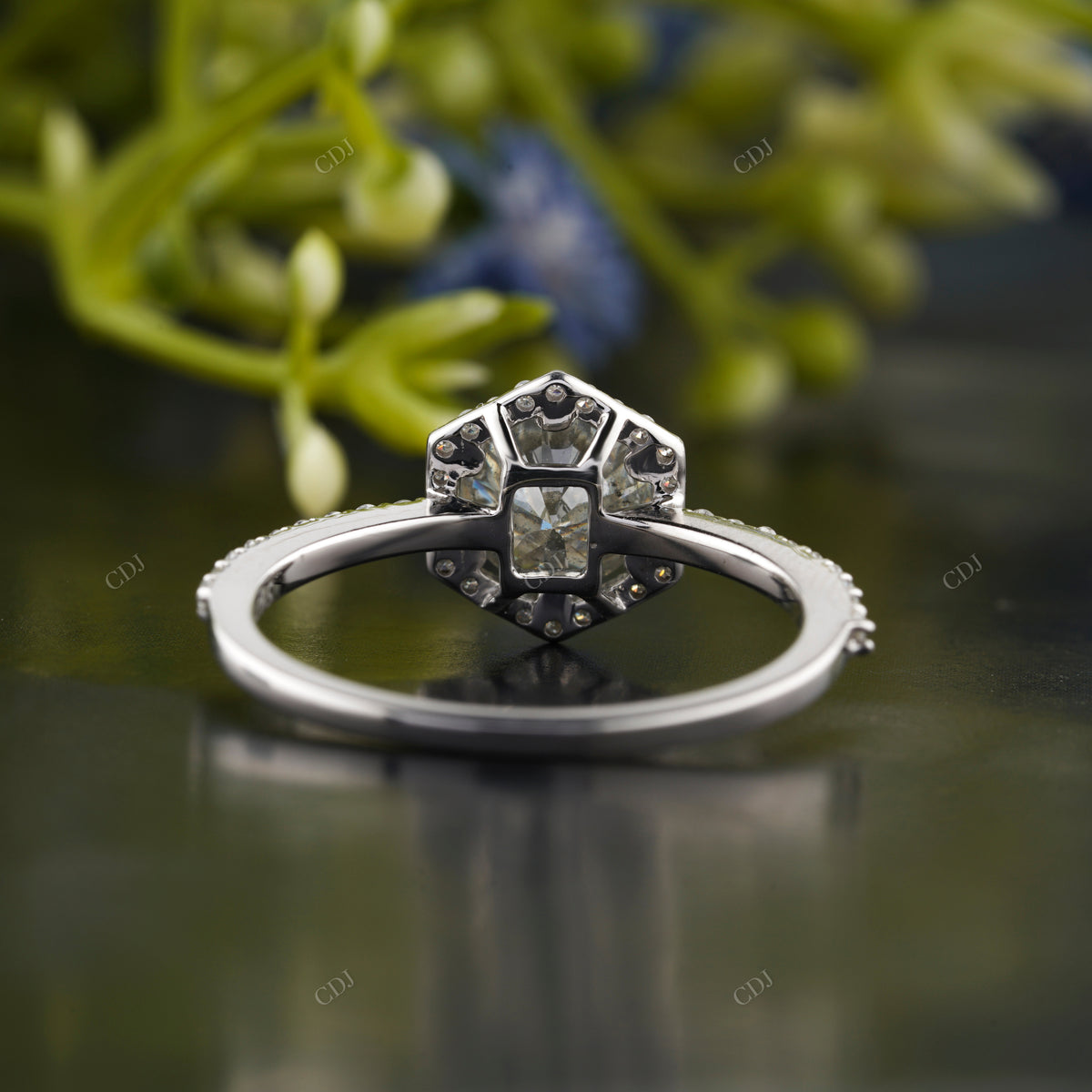 Moissanite Diamond Hexagon Halo Ring