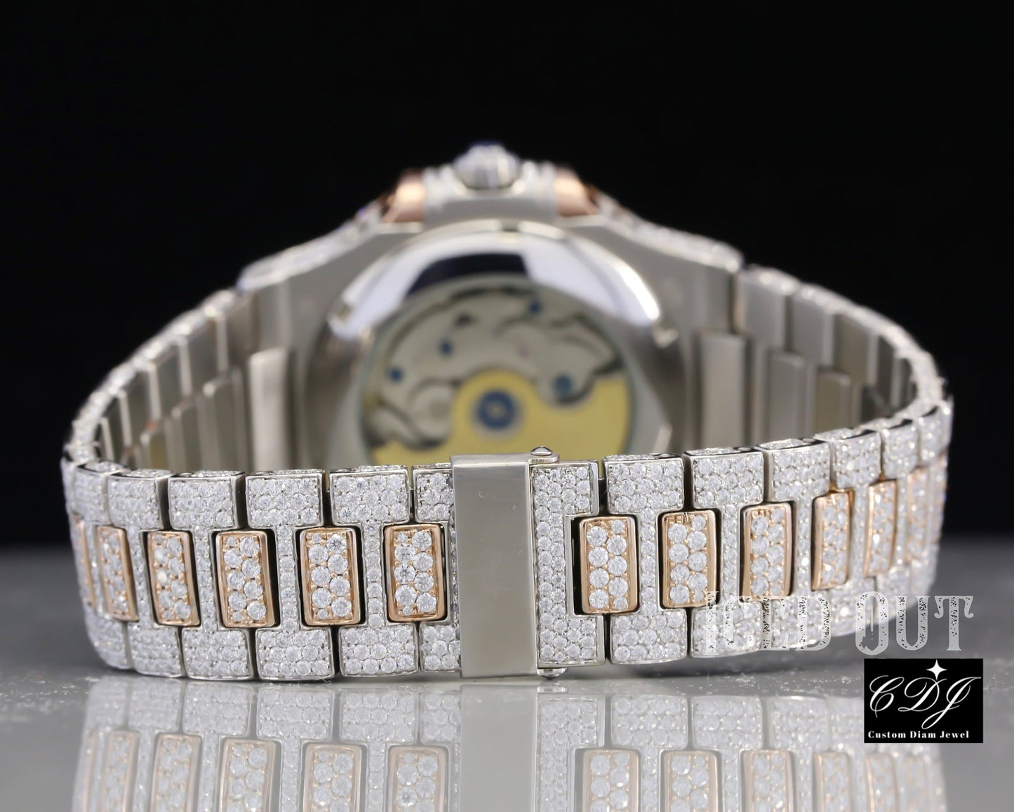 41mm Luxury Iced Out Yellow White Bust Down Moissanite Diamond Watch customdiamjewel