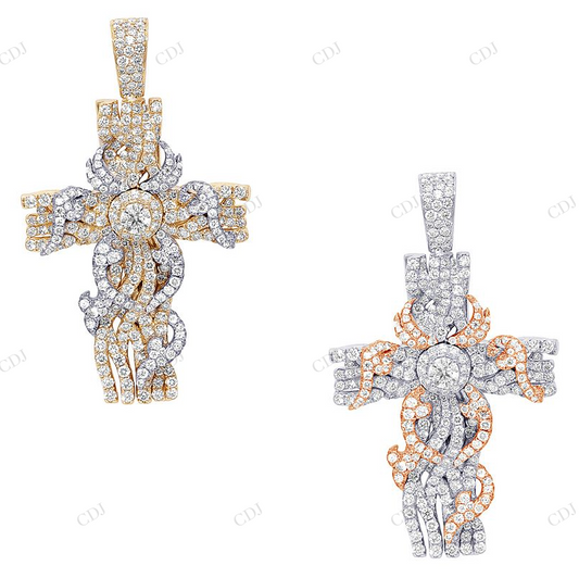 Vine Cross Lab Grown Diamond 2.1 Inch 14K Gold Pendant Hip Hop Pendent CustomDiamJewel