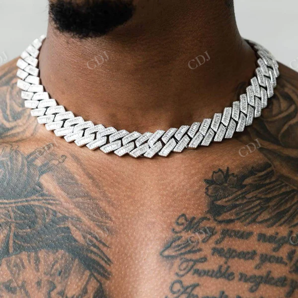 Baguette cut Diamond Silver Hip Hop Miami Cuban Chain  customdiamjewel   