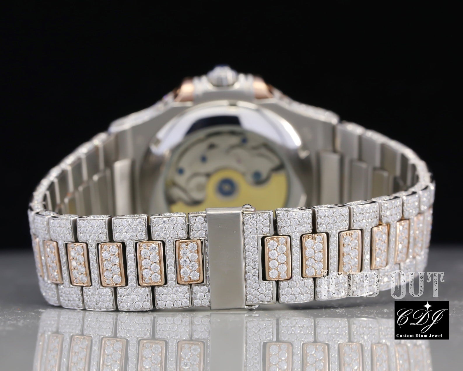 Custom Two Tone Hip Hop Moissanite Round Cut Diamond Watch customdiamjewel