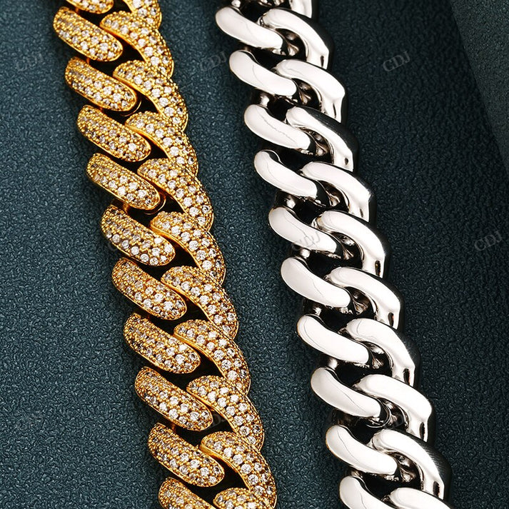 15mm Diamonds Silver Cuban Link Chain hip hop jewelry CustomDiamJewel