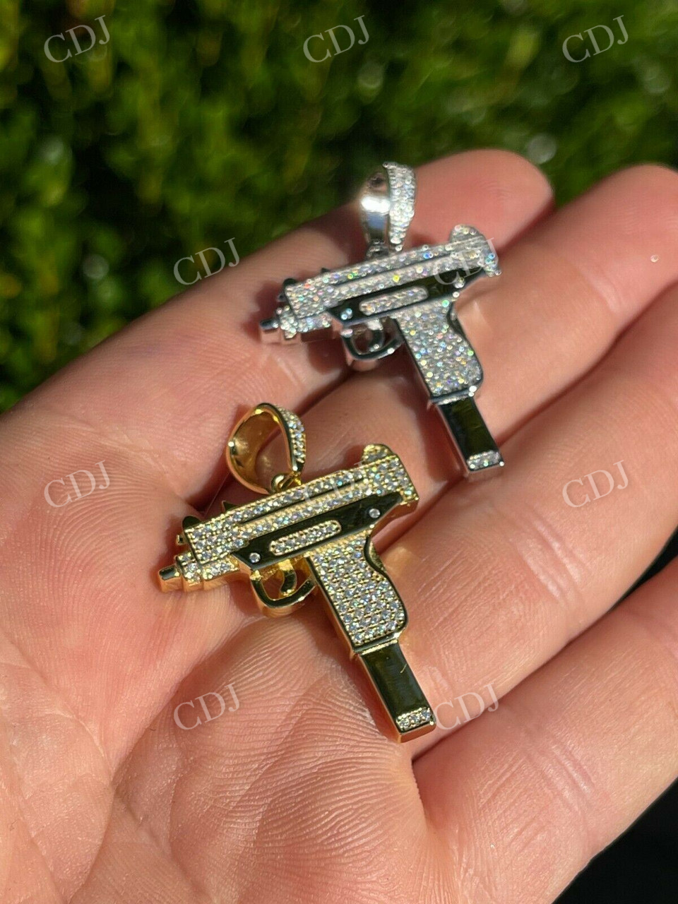 Moissanite 14K Gold Iced Gun Pendant  customdiamjewel   