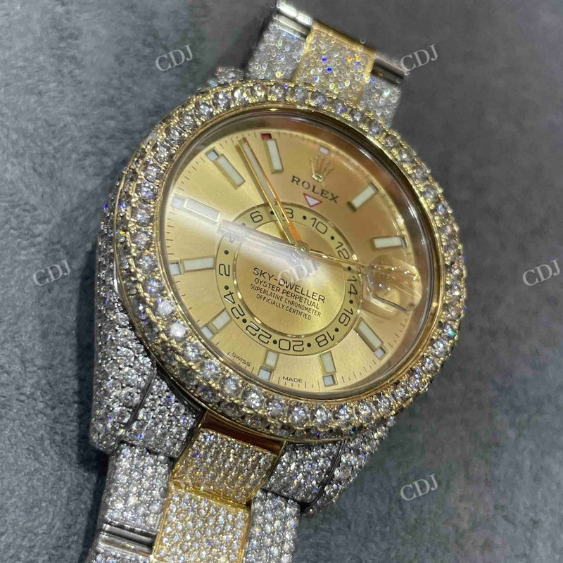 Rolex Sky Dweller Champagne Dial Iced Out Lab Diamond Watch customdiamjewel