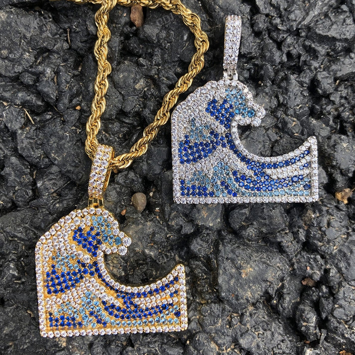 Multi Tone Hip Hop Custom Water Design Pendant hip hop jewelry CustomDiamJewel