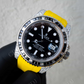 Yellow Rubber Belt Black Dial Custom Rolex Watch customdiamjewel