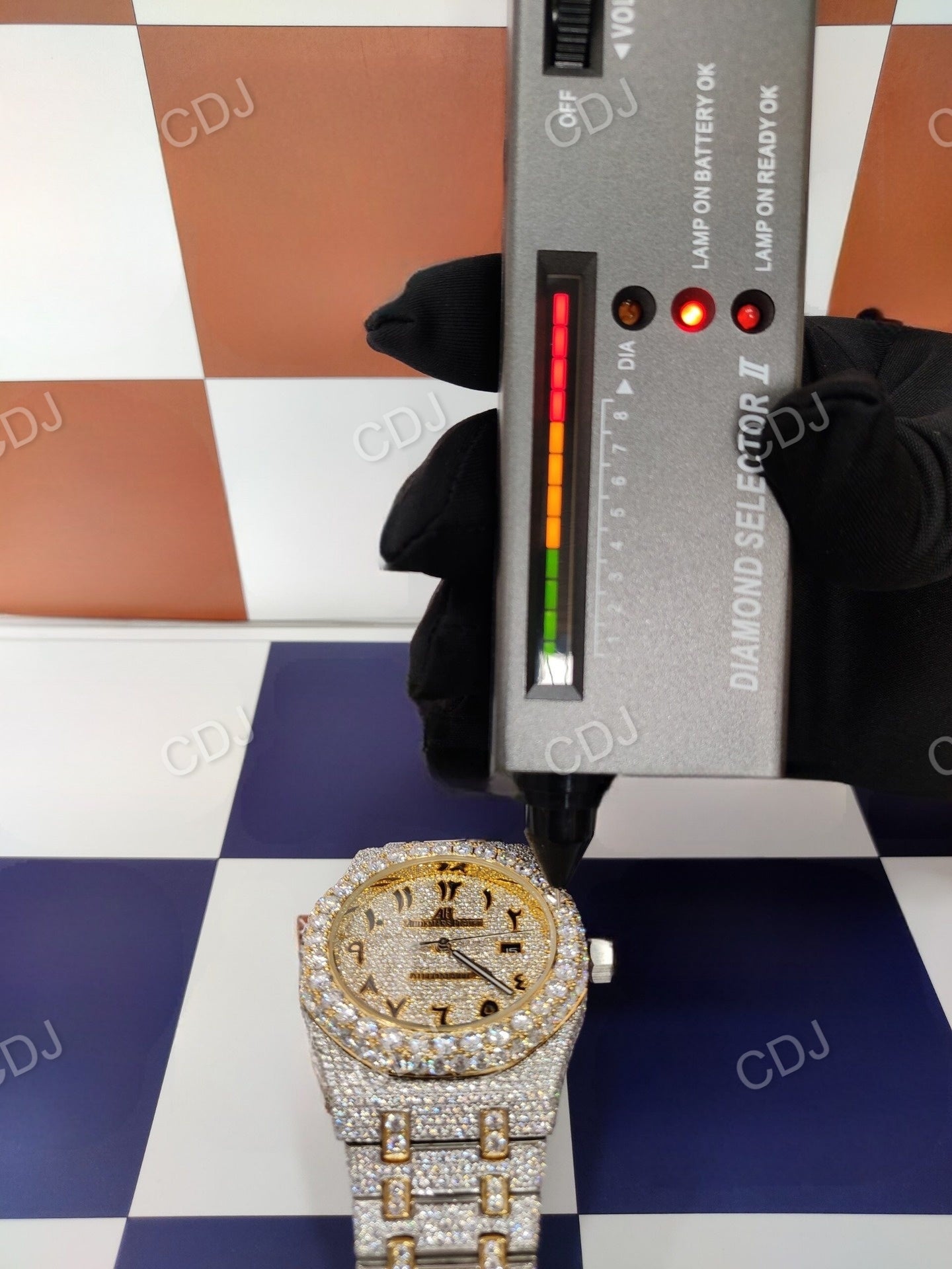 Two Tone Yellow White Arabic Dial Moissanite Diamond Wrist Watch customdiamjewel