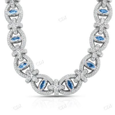 14K White Gold Eye Clover Link Chain Necklace hip hop jewelry CustomDiamJewel