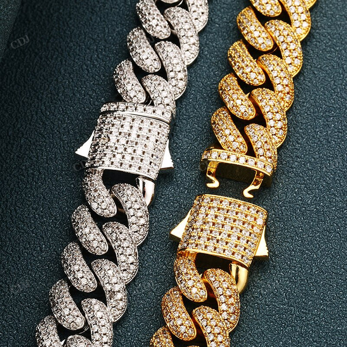 15mm Diamonds Silver Cuban Link Chain hip hop jewelry CustomDiamJewel