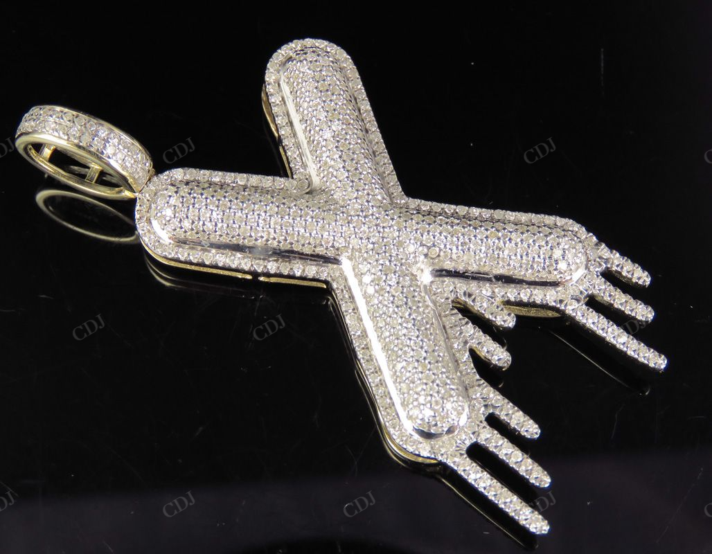 10K Solid Gold Diamond Bubble Initial 'X' Letter Pendant CustomDiamJewel