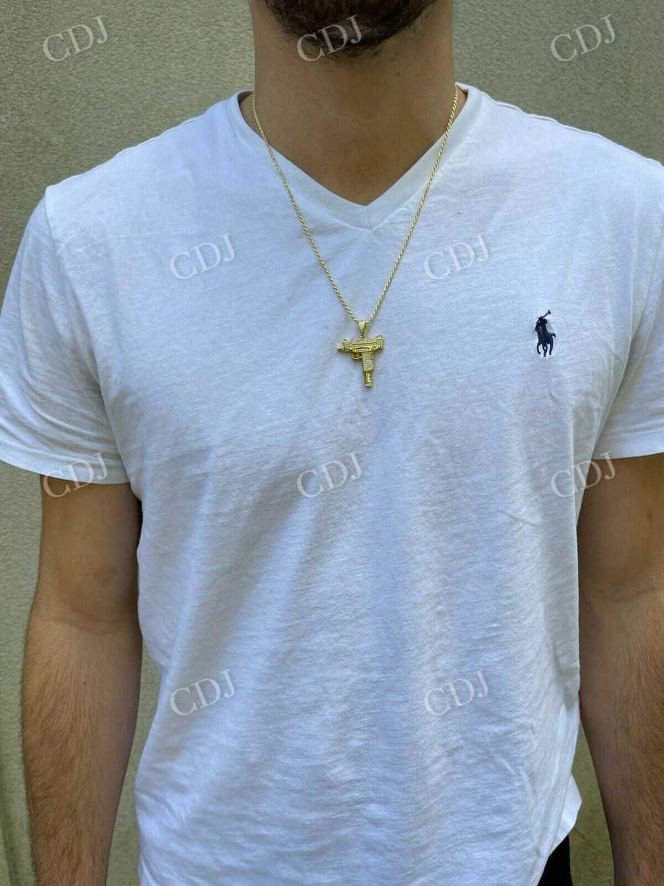 Moissanite 14K Gold Iced Gun Pendant  customdiamjewel   