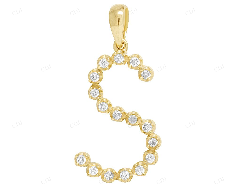1" 0.20 CTW 10K Yellow Gold Natural Diamond Initial "S" Pendant CustomDiamJewel