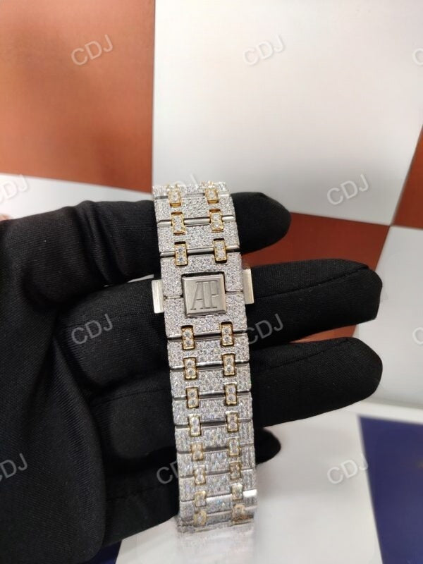 Two Tone Yellow White Arabic Dial Moissanite Diamond Wrist Watch customdiamjewel