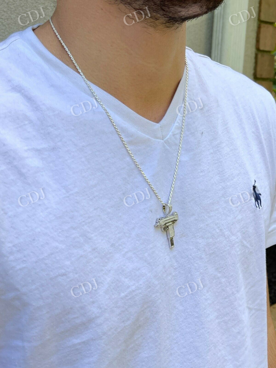 Moissanite 14K Gold Iced Gun Pendant  customdiamjewel   