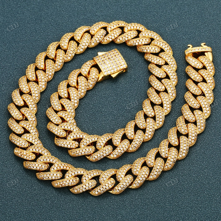 15mm Diamonds Silver Cuban Link Chain hip hop jewelry CustomDiamJewel