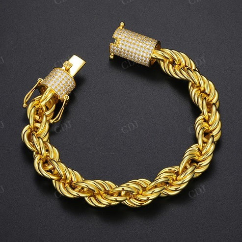 Hip Hop Twisted Rope Gold Chain with Moissanite Clasp hip hop jewelry CustomDiamJewel