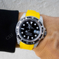 Yellow Rubber Belt Black Dial Custom Rolex Watch customdiamjewel