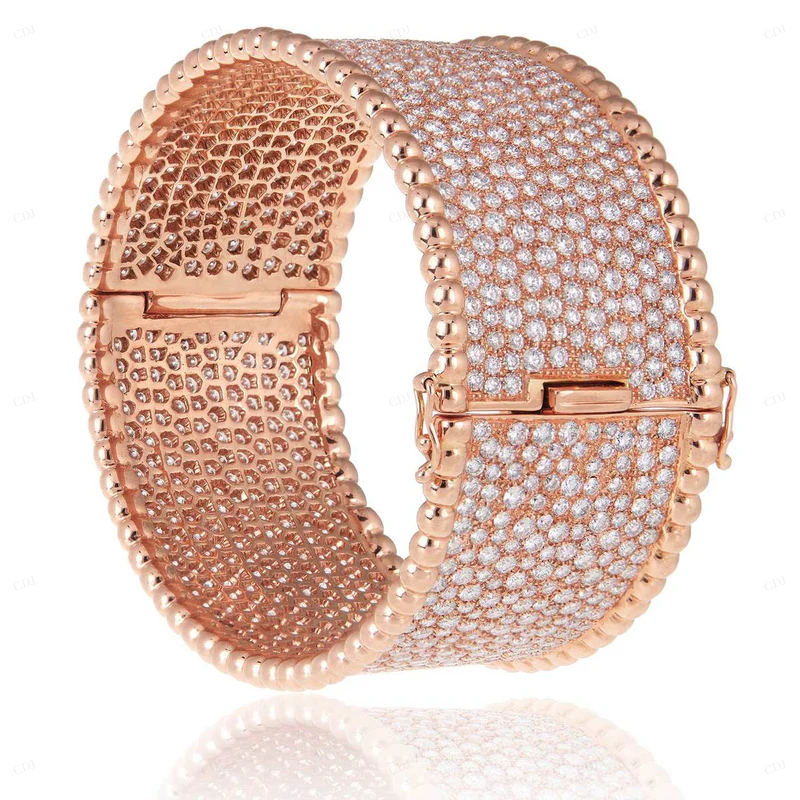 18K Rose Gold VVS Moissanite Unique Bangle Bracelet CustomDiamJewel