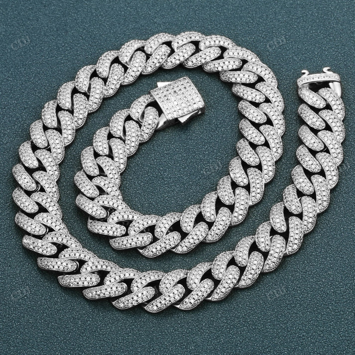 15mm Diamonds Silver Cuban Link Chain hip hop jewelry CustomDiamJewel