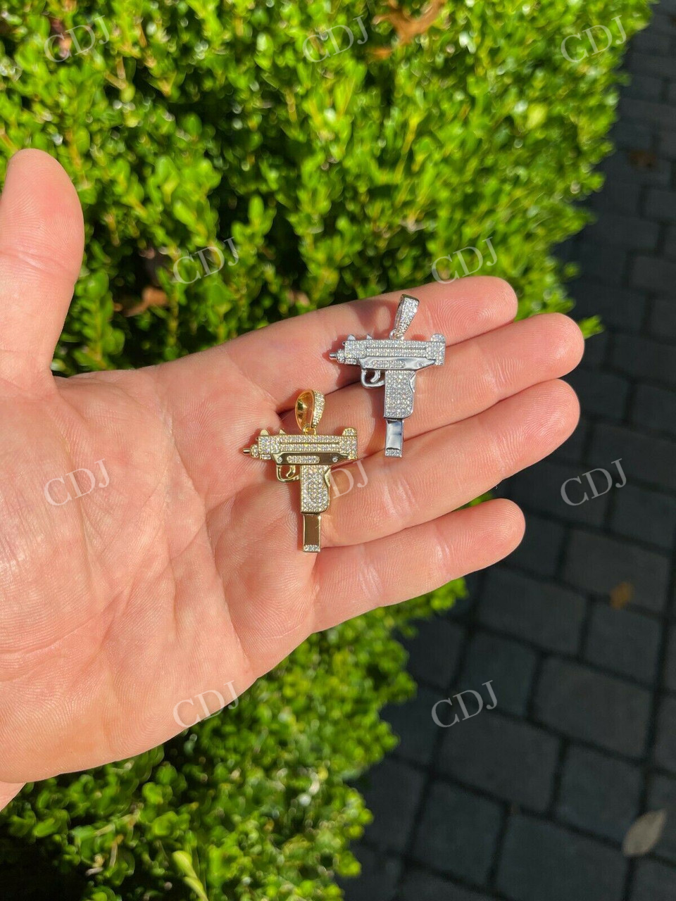 Moissanite 14K Gold Iced Gun Pendant  customdiamjewel   