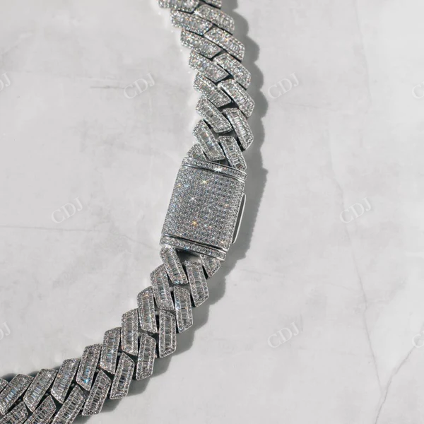 Baguette cut Diamond Silver Hip Hop Miami Cuban Chain  customdiamjewel   