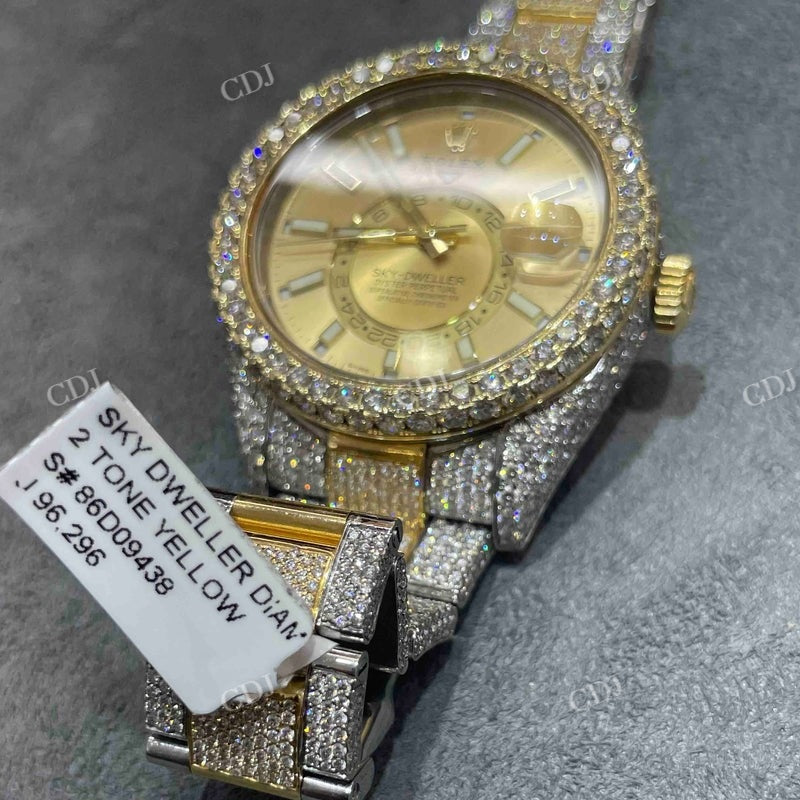 Rolex Sky Dweller Champagne Dial Iced Out Lab Diamond Watch customdiamjewel