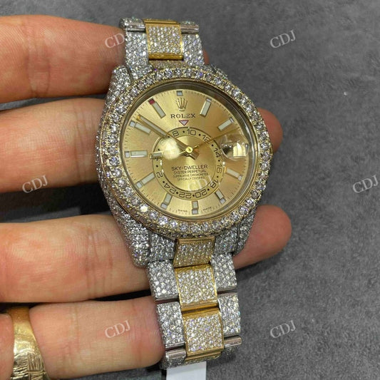 Rolex Sky Dweller Champagne Dial Iced Out Lab Diamond Watch customdiamjewel
