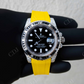 Yellow Rubber Belt Black Dial Custom Rolex Watch customdiamjewel
